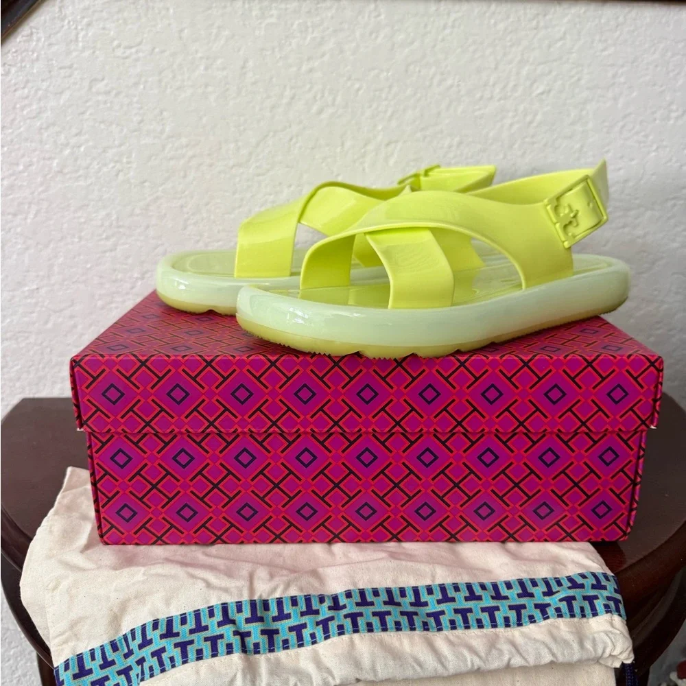 Tory Burch lime sherbet Jelly Crisscross Sandals Sz 8
